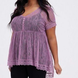 Torrid Sheer Lace V-Neck Babydoll Top Sz. 3